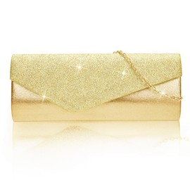 Larcenciel Women's Clutch, Glitter Handbag with Removable Chain, Elegant Envelope Evening Bag, Sparkling Sequins Crossbody Shoulder Bag, gold, Minimal
