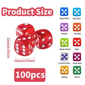 Giugio Set of 100 Dice Set, 6-Sided Dice Colourful Set, 12 mm Dice Games, Table Games, Six-Sided Dice Games, Dice Games, 11 Colours, Dice for Dice Games, Table Games