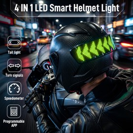 Smart LED Helmet Light with APP Control – 4-in-1 Motorcycle & Cycling Helmet Taillight with Auto Speedometer, Turn Signals, Brake Light & Programmable Display – HD RGB LEDs, Waterproof