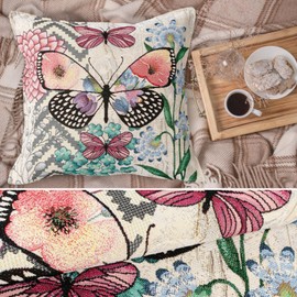 ANRO Cushion Cover Decorative Cushion Sofa Cushion Cover Tapestry Butterfly Motif 45 x 45 cm without Filling