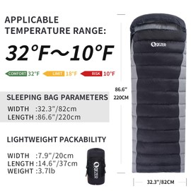 QEZER Down Sleeping Bag for Adults 600 Fill Power Cold Weather Sleeping Bag Ultralight Sleeping Bag with Compression Sack for Backpacking, Camping, Hiking
