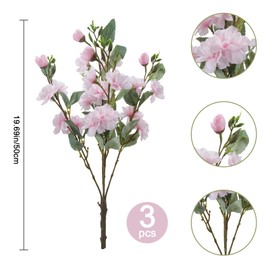 Fairblo Realistic Artificial Camellia Flowers 3 Bundles Fake Spring Flowers Silk Floral Arrangements for Vase Table Centerpiece 19’’Faux Pink Flowers Bouquet for Home Kitchen Decor