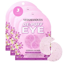 Vitamasques De-Puff Hydrogel Eye Pads with Lavender & Vegan Collagen, Under Eye Mask, Birthday Gifts For Women, Reduce Dark Circles, Puffy Eyes, Undereye Bags, Wrinkles - Under Eye Patches (Pack of 3)