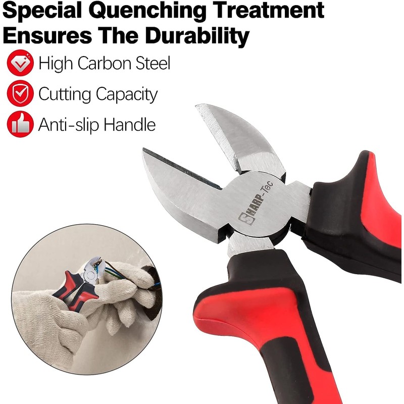 Sharp-Tec Diagonal Cutting Pliers, 160mm Precision Wire Cutters with Anti-Slip