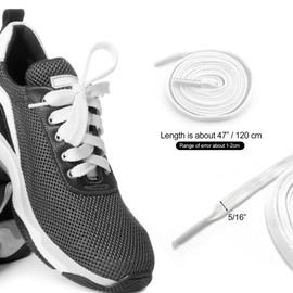 CIXLOGIC 2 Pairs White Flat Trainer Shoelaces 5/16" Wide Shoe Lace for Sneaker, Flat Laces Strong Trainer Shoe String Replacement Laces for Sport Athletic Shoelaces