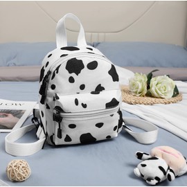 Abaodam Cow Pattern Backpack Cow Print Backpack Mini Canvas Daypack with Plush Cow Pendant for Bag Accessory