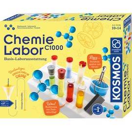 KOSMOS 645540 C1000 Chemistry Laboratory, Basic Laboratory Equipment with Safety Glasses and 7 Chemicals, Chemistry for Children from 10-14 Years, Basic Course, Experiment Box on Mint