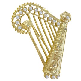 TOPPERFUN Harp Brooch, 2.48in Three Dimensional Harp Brooch with Pearls and Rhinestones, Alloy Hollow Musical Instrument Pins, Hat Scarf Lapel Pins, Women's Clothing Backpack Decorative Brooch