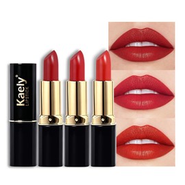 evpct- Juego de 3 lápices labiales mate aterciopelados sedosos de color rojo brillante claro oscuro para mujeres, rojo rubí de larga duración Smu     