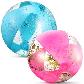 Kiuiom Glitter Water Ball, Glitter Beach Ball, Glitter Water Ball, Inflatable Ball Glitter for Summer Outdoor Activities, Water Games, Swimming Pool Beach Party, Set of 2