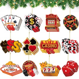 Vercraft 36 Pieces Casino Christmas Ornament Las Vegas Christmas Hanging Ornament Casino Wooden Sign Poker Slot Machine Xmas Tree Decor Casino Lovers Gifts