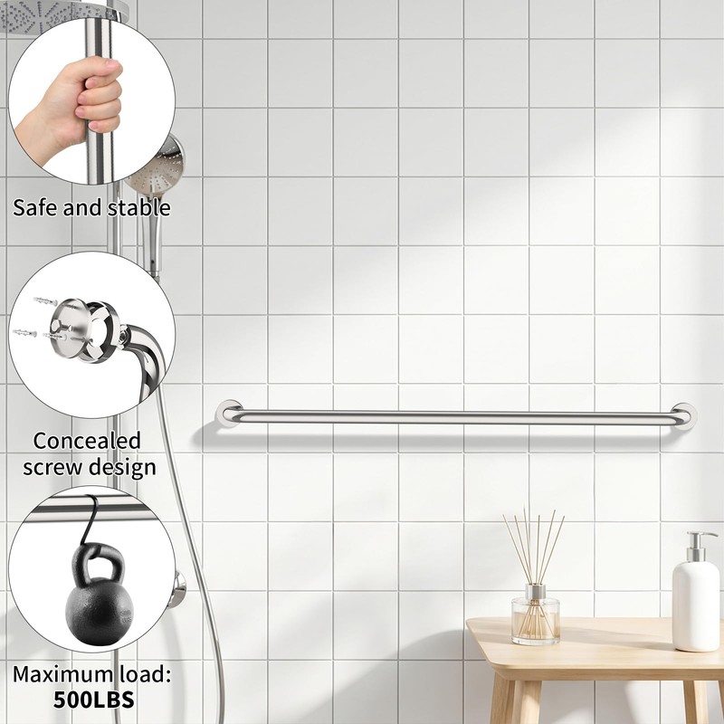 48 Inch Extra Long Chrome Stainless Steel Shower Grab Bar,