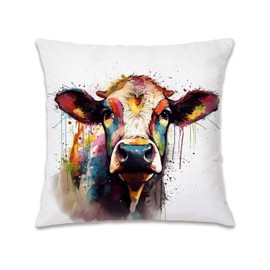 RLTXBUK Colorful Cow Pillow Cover 18x18 Inch, Watercolor Farm Animal Throw Pillow Case, Rustic Farmhouse Decorative Cushion Cover for Sofa Couch Living Room Bedroom 281