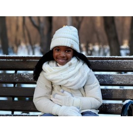 Funky Junque Kids Winter Scarf, Infinity Scarf Girls Kids Woven from 100% Acrylic, Unmatched Softness and Warmth, Versatile Design, Infinity Scarf for Girls Infinity Scarf for Kids (Ivory)