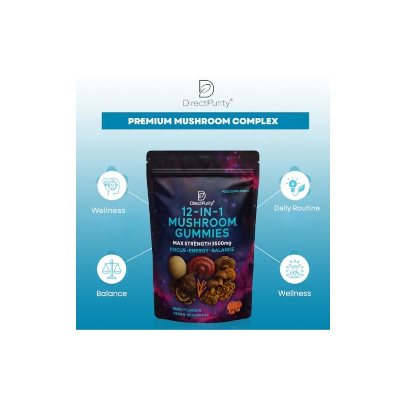 12-in-1 Mushroom Gummies Complex – 3500mg Includes,Lions Mane and Reishi