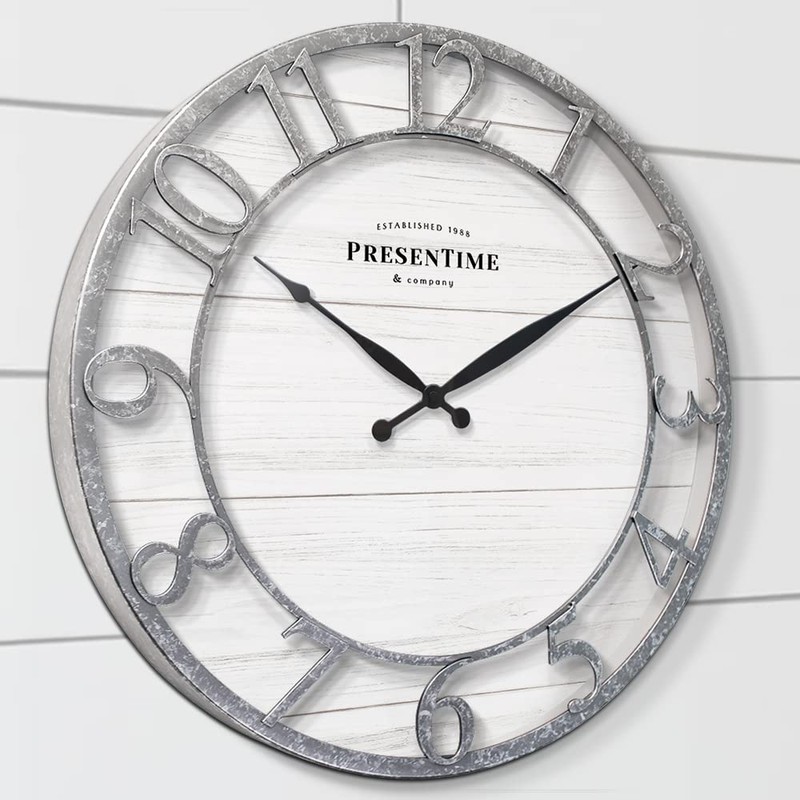 Presentime & Co 21" Farmhouse Series Wall Clock, Shiplap Style,