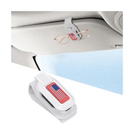 HZEL Sunglasses Holders for Car Sun Visor, Magnetic American Flag Auto Glasses Ticket Card Hanger Clip, Patriotic Vehicle Interior Eyeglass Mount Accessories, Universal for SUV Truck (White/Red)