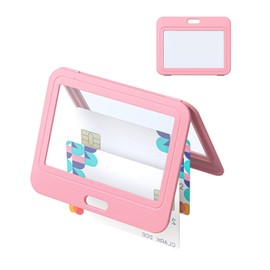Uniclife ID Badge Holder with Double-Sided Windows Horizontal Hard Plastic Case Pink Card Protector Pouch for Office School ID Credit Cards Proximity Key Cards Driver’s Licenses and Passes, 1 Pack