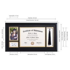ELSKER&HOME 11x22 Diploma Frames with Tassel Holder for 8.5x11 Certificate Document Shadow Box, 4x6 Graduation Photo, Matte Black Frame, Degree Double Mat, Black with Gold Rim