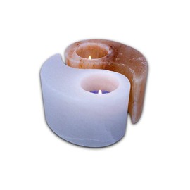 Salacia All Natural Himalayan Salt Rock Pink and White Yin Yang Tea Light Votive Candle Holder Set, Himalayan Salt Yin-Yang Tealight Candle Holder, Home Decor Candle Set