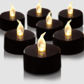 500Pcs Rose Petals with 12LED Tea Lights Candles Set, Artificial Rose Petals and Flameless Candles Set for Anniversary, Valentine's Day, Wedding Decor(Warm Yellow) (Black Candles+Black Petals)
