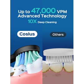 COSLUS Sonic Electric Toothbrush for Adults: 47000 VPM for Deep Cleaning & Whitening with Travel Case - 5 Modes for Sensitive Teeth & Braces, Wireless Charging, 6 Brush Heads for Family, Black (1PC)