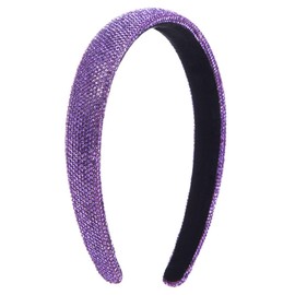 scicent Head Bands Adult Women Embellished Rhinestone Headbands Wide Non-Slip Hairbands Fashion Padded Hair Decoration for Daily Wear Purple Crystal Hair Band - 26522