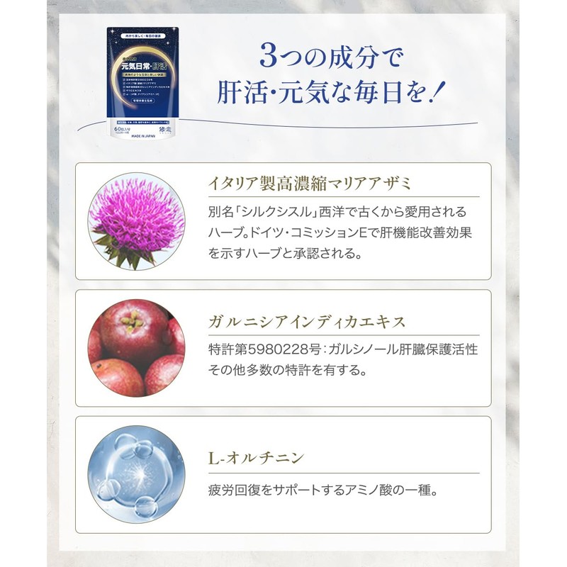 SHUUI 修意 元気日常肝活サプリ 管理栄養士監修 (60粒/ タブレット) グルタチオン含有酵母エキス末とザクロエキス及び特許取得原料ガルシニアインディカエキス配合 肌明度サポート 国内GMP認定工場で製造