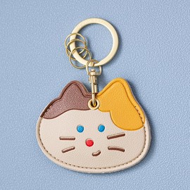 U-PICK Cat Key Holder, Coin Type, Edy (QUICPAY Coin), PU Leather Key Chain, 500 Yen Coin Storage Cover, Airtag Protective Case, Cute Animal Key Chain Strap, Mikenko B