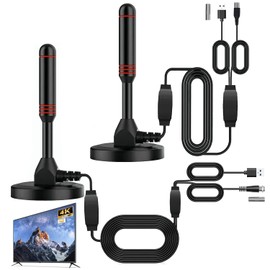SOZOMO 2Pcs Antena de TV Digital, 4K 1080P Antena de HDTV Interior con 2 Amplificador de Señal Inteligente y Base Magnética,Smart Antena de TV Digital para Interiores Canales de TV 1080P 4K Gratuitos