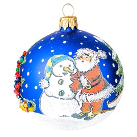 Polish Gallery 3-inch Glass Ball Christmas Ornament Santa Claus with Snowman Polish Glass Ornament (Navy Blue, 3-inch/80mm)