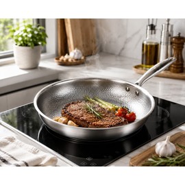 32cm Titanium Stainless Steel Frying Pan Non-stick Wok Skillet with Heat Indicator for Gas Stove Kitchen Cookware