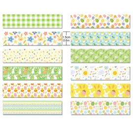 CC HOME Easter Washi Tape 12 Rolls 15 mm Easter Eggs Washi Tape Set, Masking Tape Decorative Paper Stickers for Wrapping Gifts, DIY Arts Crafts