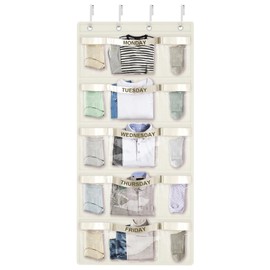 VERONLY Weekly Hanging Closet Organizer for Kids- Monday to Friday Over the Door Clothes Hanging Organizer,Day of Week Wall Mount School Clothes Shelves for Bedroom,Bathroom,Dorm (Beige)
