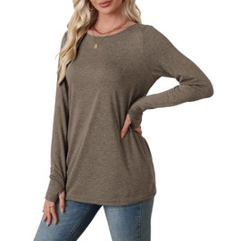 OFEEFAN Womens Tunic Tops Long Sleeve Shirts for Women Thumb Hole Fall Sweater Coffee S