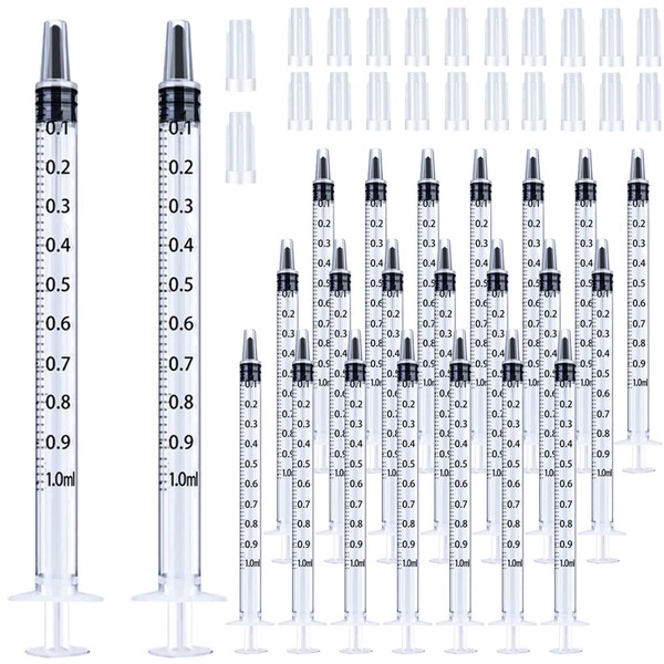 100 Pack 1ml Syringe with Cap for Liquid, 1cc Plastic Small Syringes with Cover, Non-Sterile, No Needle