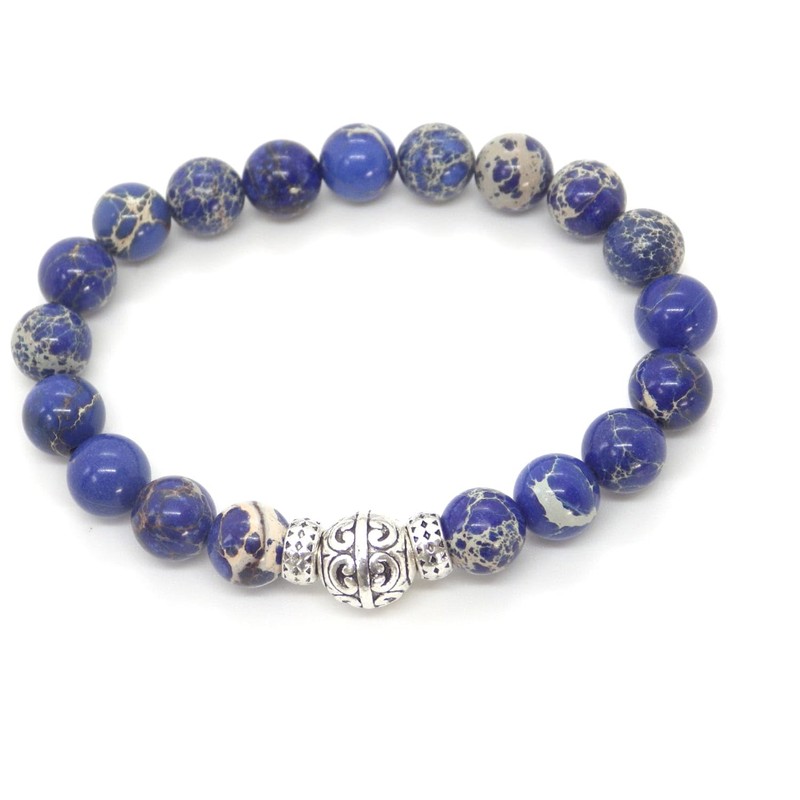 Ethnic bracelet for men in blue imperial jasper beads and