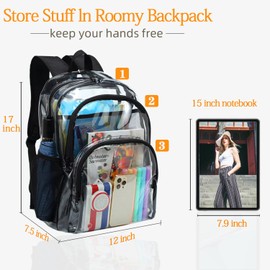 KUI WAN Clear Backpack, Clear Bag Stadium Large See Through Bookbag Heavy Duty PVC Transparent Backpacks for School,Purple