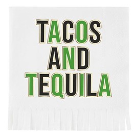 Santa Barbara Design Studio 20-Count Fringed Paper Beverage Napkin Pack Party Cocktail Napkins, 5" x 5", Tacos & Tequila