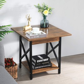 GreenForest End Table 24'' Industrial Design Side Table with Storage Shelf for Living Room, Easy Assembly, Rustic Walnut