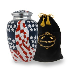 LETUSTO Cremation Urn for Patriotic and Veteran Human Ashes for Adults, Funeral Burial Handcrafted Decorative Urns with Velvet Bag for Easy Preservation and Portability [American Flag]