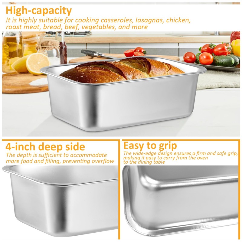 CODOHI 2 Pack Lasagna Pan with Lid 3.9 Inch Deep,