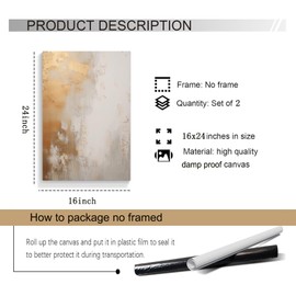 Eeuqiauot Beige and Gold Canvas Wall Art Abstract Gold Painting Neutral Canvas Prints Beige Gray Abstract Wall Art for Living Room Wall Decor 16x24in Unframed