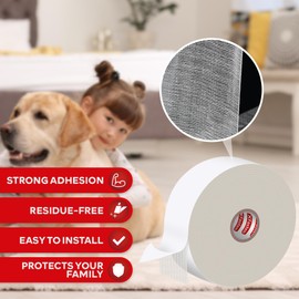 XFasten Double Sided Carpet Tape for Area Rugs On Carpet 2 Inch x 35 Yards No Residue Clear Adhesive Rug Tape Hardwood Floor No Damage Carpet Tape Double Sided Rug Tape for Carpet Rug Tape Gripper