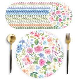 50 Pack Butterfly Floral Paper Placemats 13.7 Inch Flower Disposable Round Place Mats Summer Table Mats for Wedding Bride Anniversary Bridal Birthday Baby Shower Tea Party Supplies