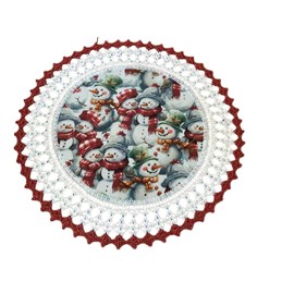 Handmade Christmas Lace Doily Celebrating Snowmen Snowman Round 20 Inches Fabric Center Crocheted Edge Centerpiece Table Topper Holiday Decoration Doilies