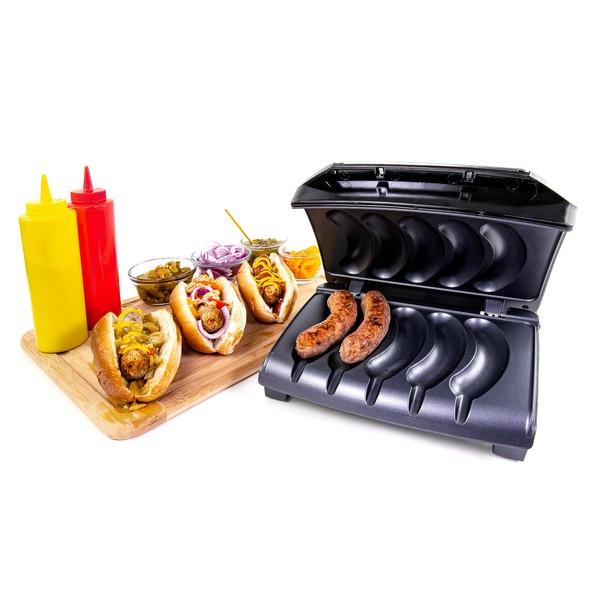 Homecraft Electric Sausage & Brat Grill with Oil Drip Tray, Carry Handle, and Cord Storage, up to 5 Links of Beef, Turkey, Chicken, Veggie Sausages, or Hot Dogs