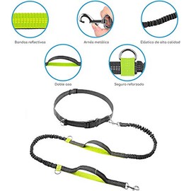 YL TRD Correa para Perros sin Manos con cinturón Ajustable, diseño de Doble Bungee - Perfecto para Correr, Trotar, Caminar (Verde Fluorescente)