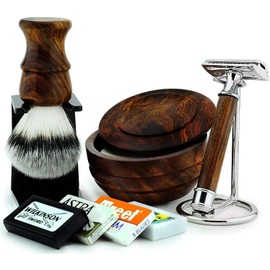 Haryali London Raiserhobel Set Men's 6-in-1 Razor Set with Razor Stand, Razor Brush, Shaving Brush Set, Shaving Bowl Stainless Steel, Shaving Soap, Men's Wet Razor Set, Shaving Set Men