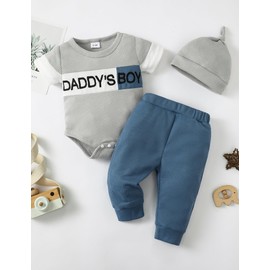 SUNNY PIGGY Baby Boy Clothes Newborn Boy Outfit Infant Romper Spring Summer Long Pants Set Hat 3PC